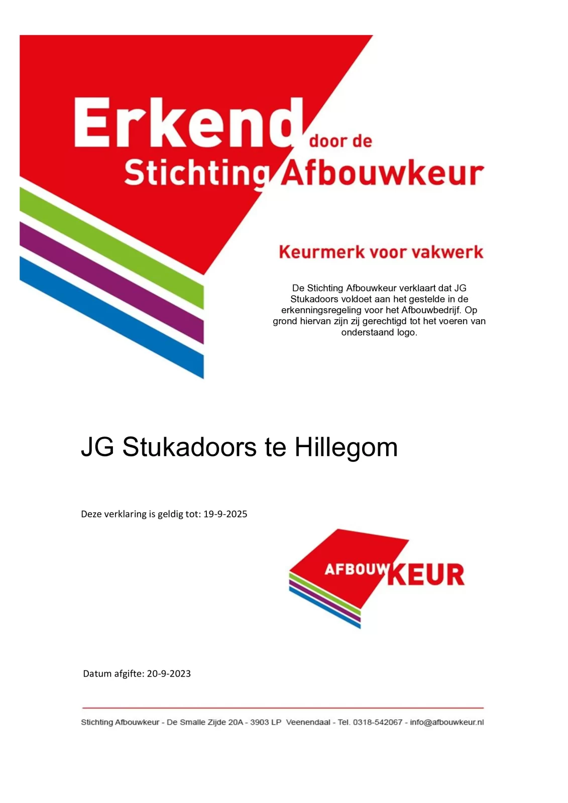 Afbouwkeur rapport 2023 JG Stukadoors