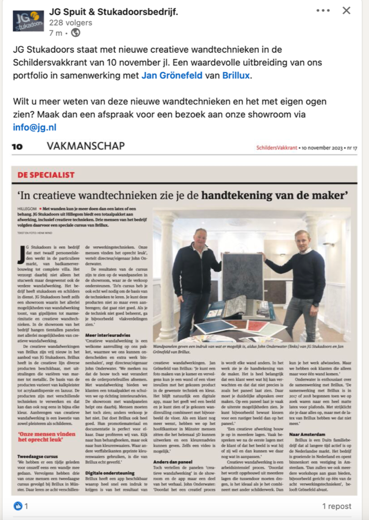 Krantartikel Schildersvakkrant uit 2023 over creatieve wand afwerkingstechnieken